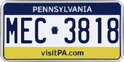 PA license plate MEC3818