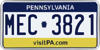 PA license plate MEC3821