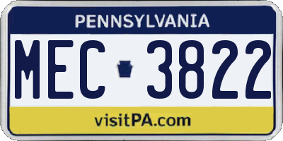 PA license plate MEC3822