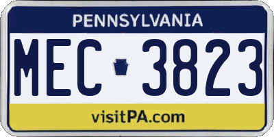 PA license plate MEC3823