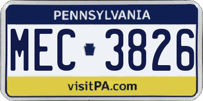 PA license plate MEC3826