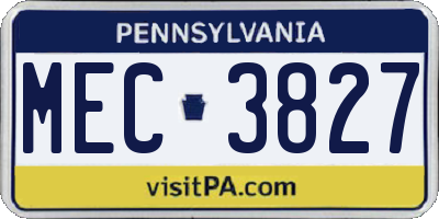 PA license plate MEC3827