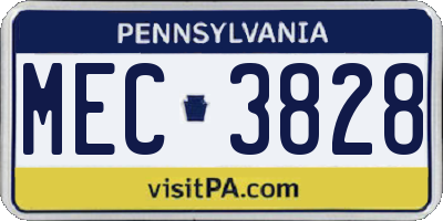 PA license plate MEC3828