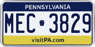 PA license plate MEC3829