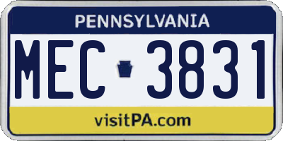 PA license plate MEC3831