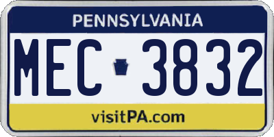 PA license plate MEC3832