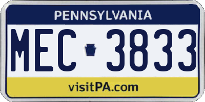 PA license plate MEC3833