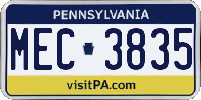 PA license plate MEC3835