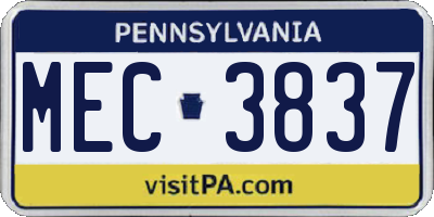 PA license plate MEC3837