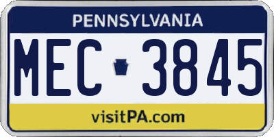 PA license plate MEC3845