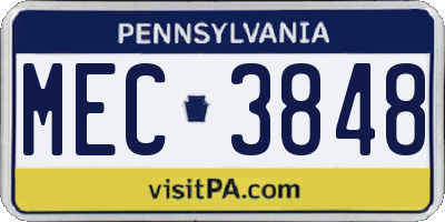 PA license plate MEC3848