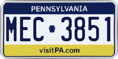 PA license plate MEC3851