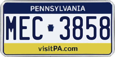 PA license plate MEC3858
