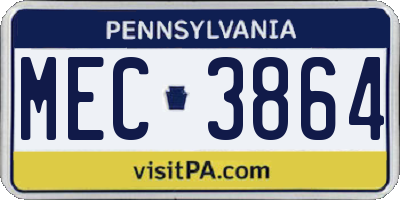 PA license plate MEC3864