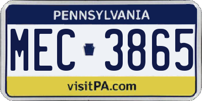 PA license plate MEC3865