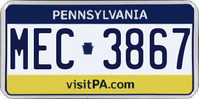 PA license plate MEC3867