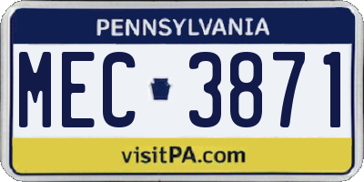 PA license plate MEC3871