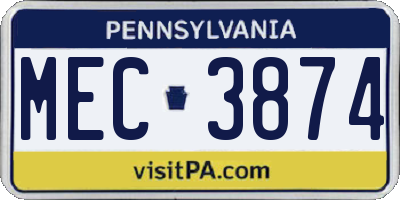 PA license plate MEC3874