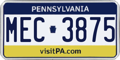 PA license plate MEC3875
