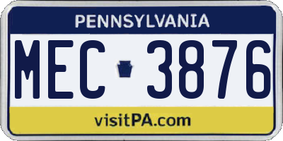 PA license plate MEC3876