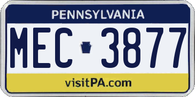 PA license plate MEC3877
