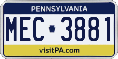 PA license plate MEC3881