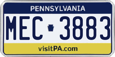 PA license plate MEC3883