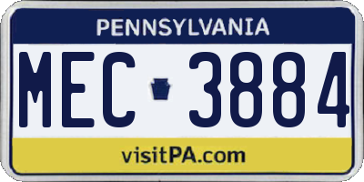 PA license plate MEC3884