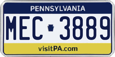 PA license plate MEC3889