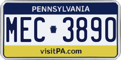PA license plate MEC3890