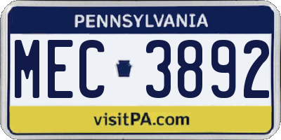 PA license plate MEC3892