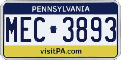 PA license plate MEC3893