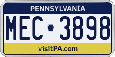 PA license plate MEC3898
