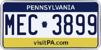 PA license plate MEC3899