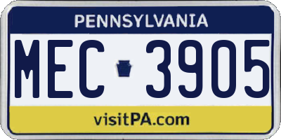 PA license plate MEC3905