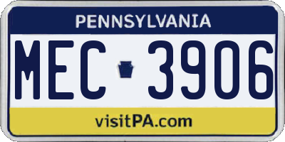 PA license plate MEC3906