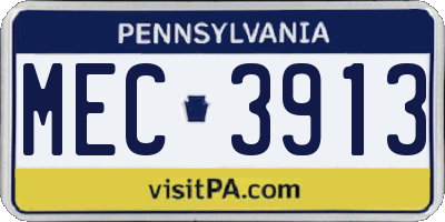 PA license plate MEC3913