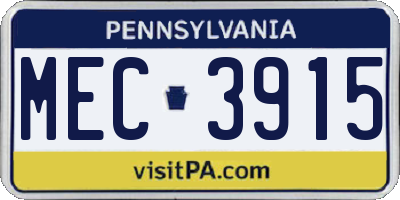 PA license plate MEC3915