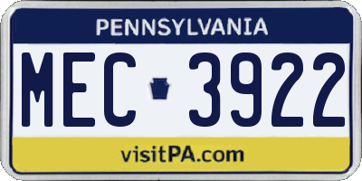 PA license plate MEC3922
