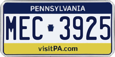 PA license plate MEC3925