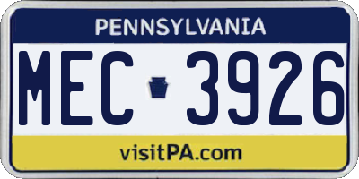 PA license plate MEC3926