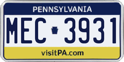 PA license plate MEC3931