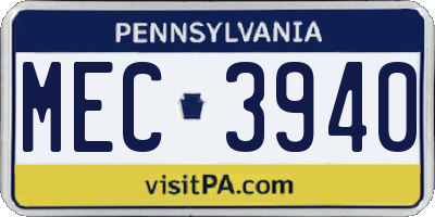 PA license plate MEC3940