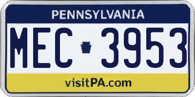 PA license plate MEC3953