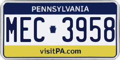 PA license plate MEC3958