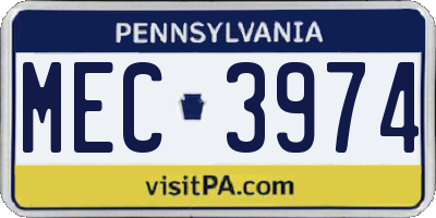 PA license plate MEC3974