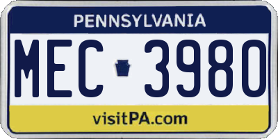 PA license plate MEC3980