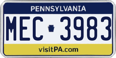 PA license plate MEC3983