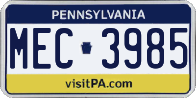 PA license plate MEC3985
