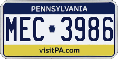 PA license plate MEC3986